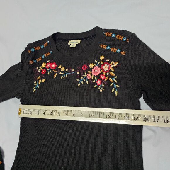 Sundance Frosty Fields Embroidered Thermal Top Shirt Women Size S Black Cotton - Picture 13 of 15